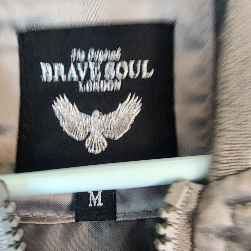 Brave Soul London Jacket Womens Medium Grey Satin Eagle Embroidered Bomber - Picture 3 of 9